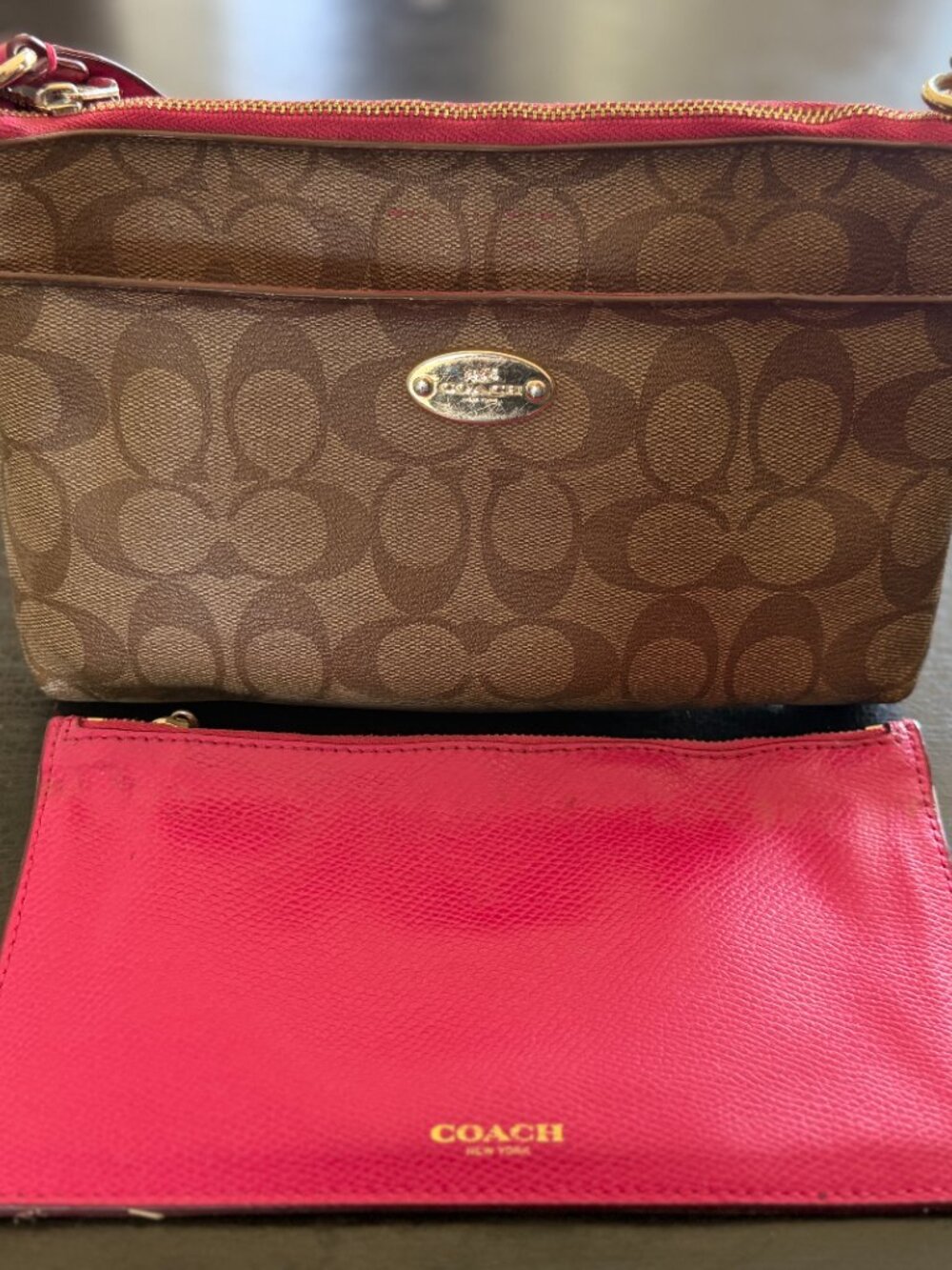 Coach Signature Wristlet Brown Monogram Pink Trim Zip Clutch - Picture 11 of 14